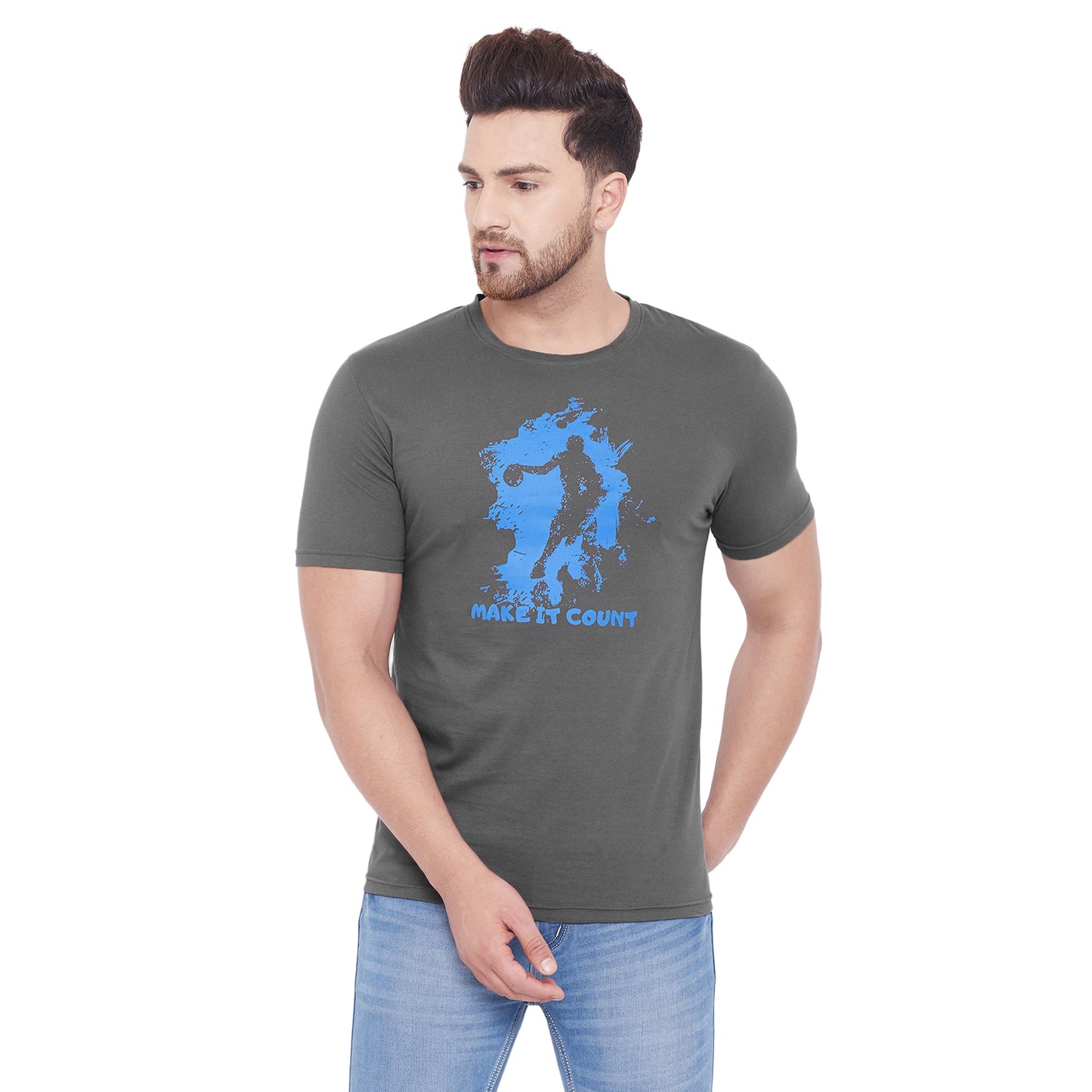 Sports Printed Grey T-shirt For Men