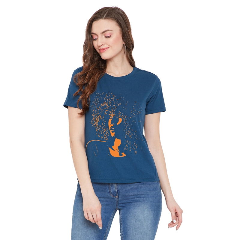 Classy Girl Printed Women T-Shirt Blue Color