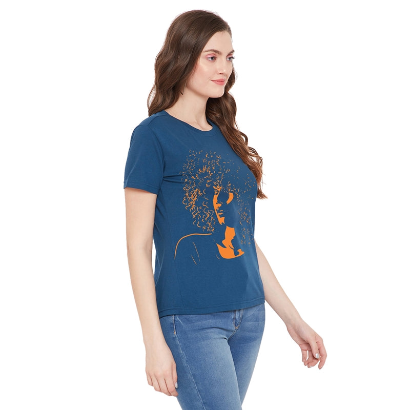 Classy Girl Printed Women T-Shirt Blue Color
