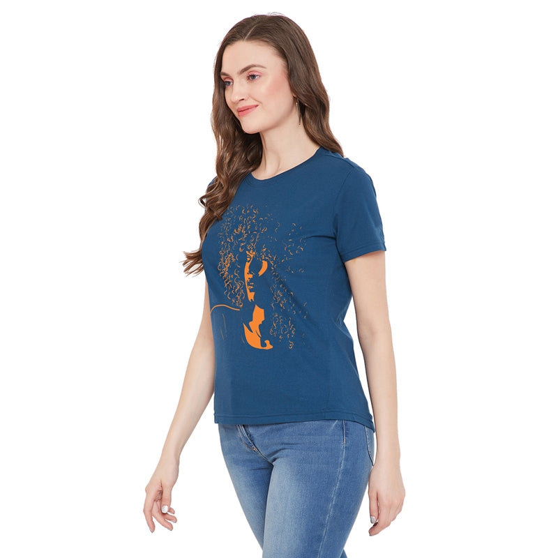 Classy Girl Printed Women T-Shirt Blue Color