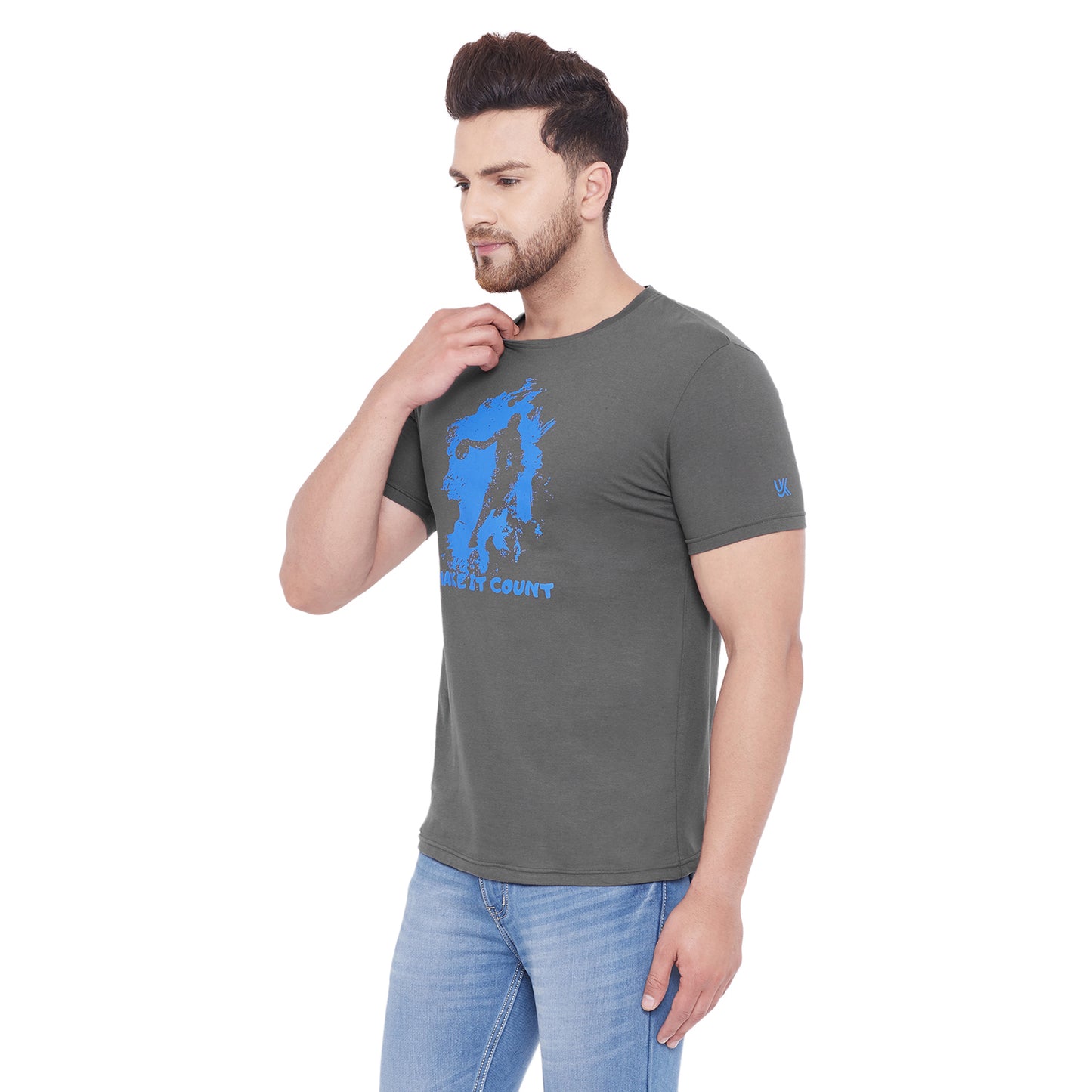 Sports Printed Grey T-shirt For Men