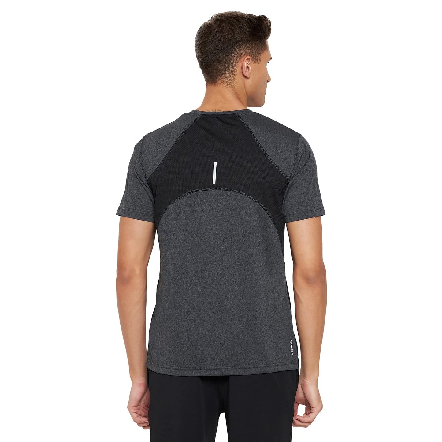 Dark Grey Round Neck Active Wear Polyester T-Shirt For Men