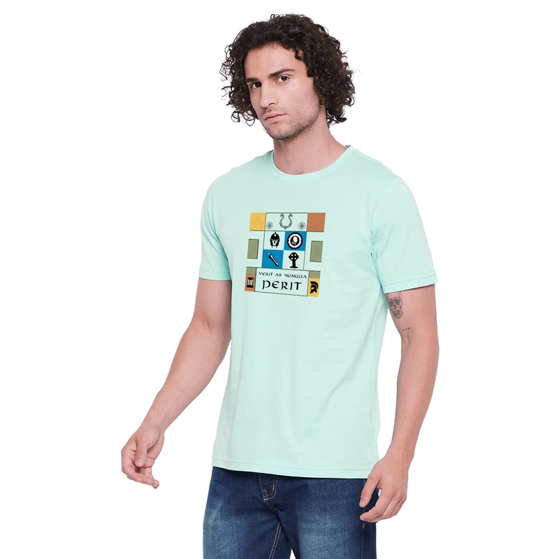 Perit Printed Light Green Color Round Neck T-Shirt For Men