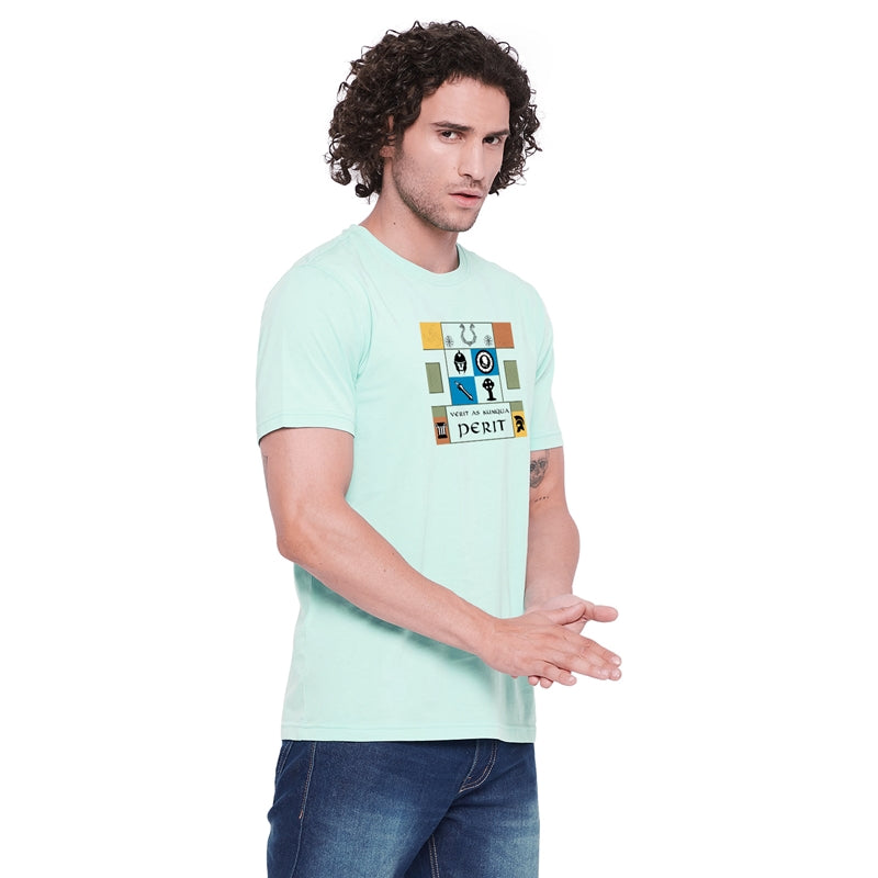 Perit Printed Light Green Color Round Neck T-Shirt For Men