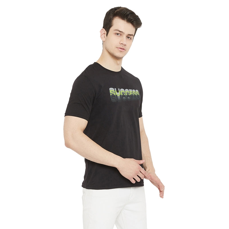Success Printed Black Color Round Neck T-Shirt For Men