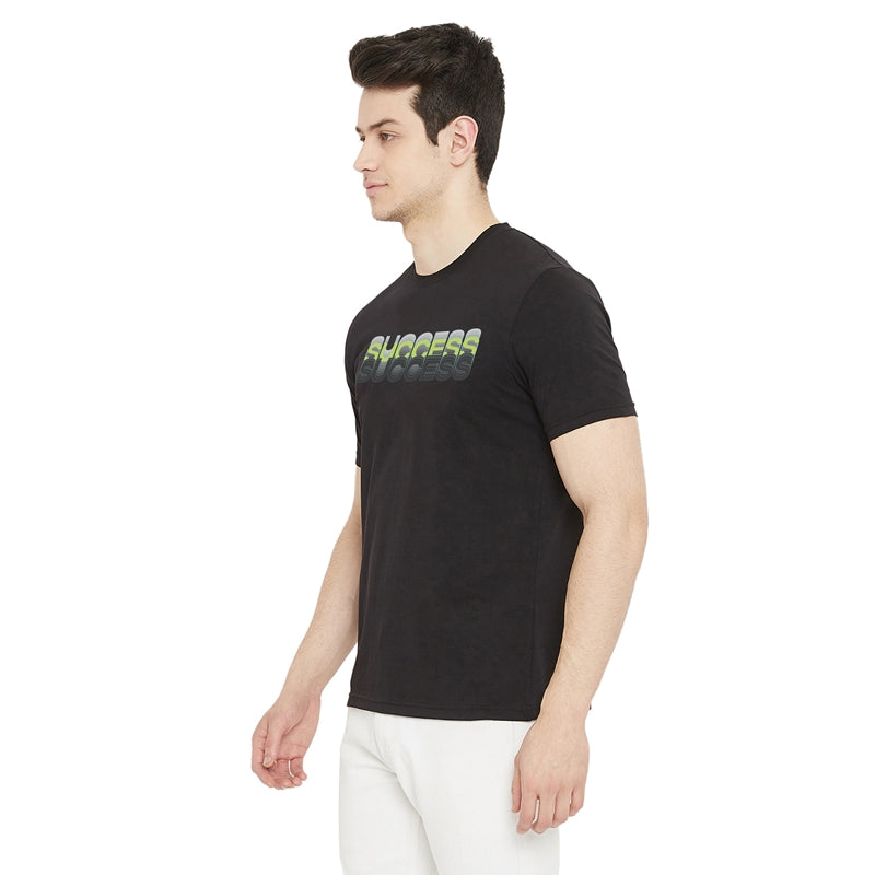Success Printed Black Color Round Neck T-Shirt For Men