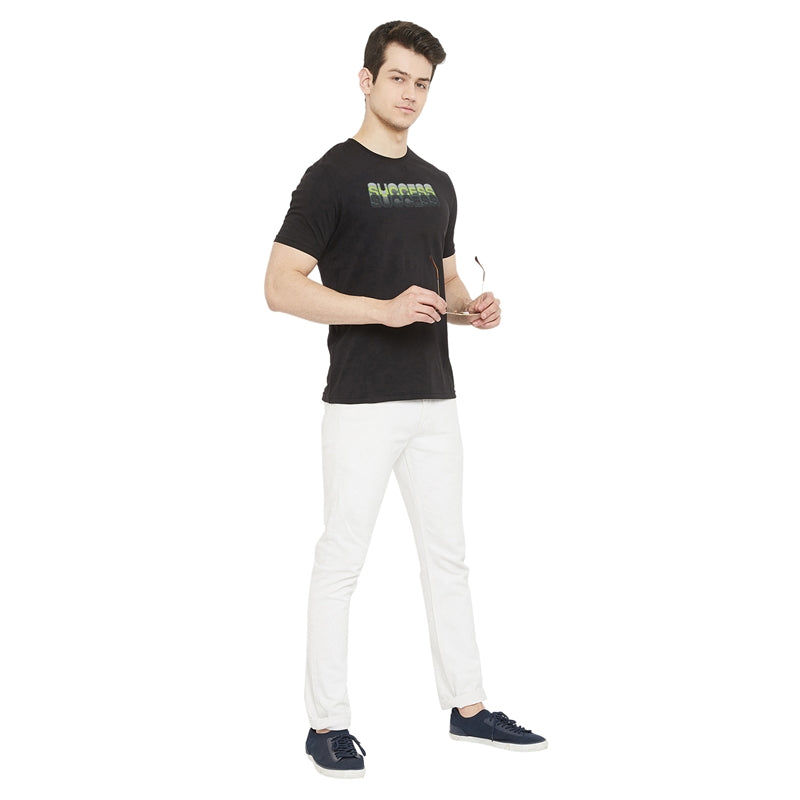 Success Printed Black Color Round Neck T-Shirt For Men