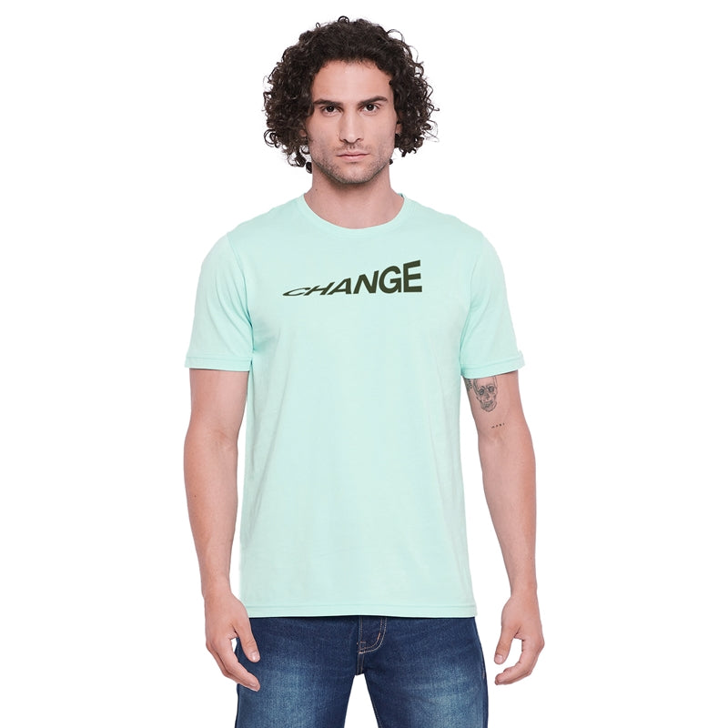 Change Printed Light Green Color Round Neck T-Shirt For Men