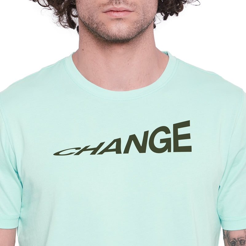 Change Printed Light Green Color Round Neck T-Shirt For Men