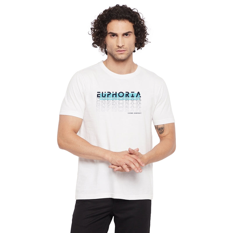 Euphoria Printed White Color Round Neck T-Shirt For Men