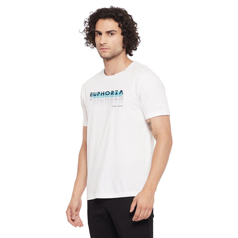 Euphoria Printed White Color Round Neck T-Shirt For Men