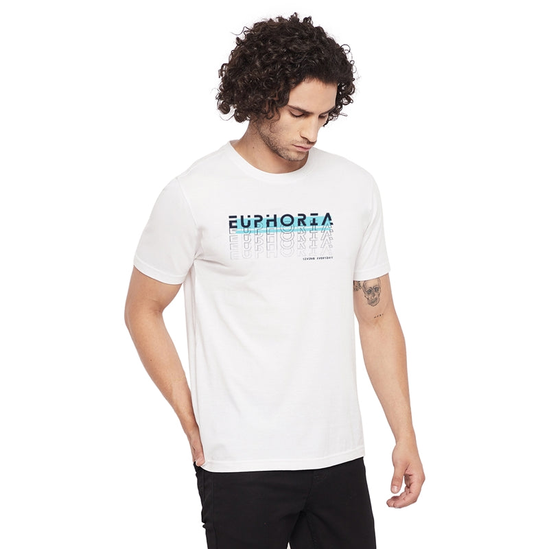 Euphoria Printed White Color Round Neck T-Shirt For Men