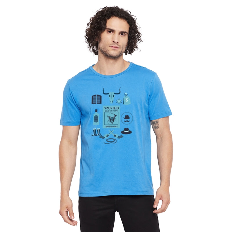 Pirate Printed Blue Color Round Neck T-Shirt For Men