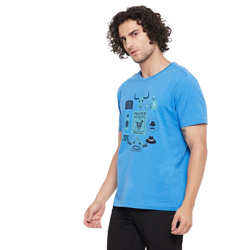 Pirate Printed Blue Color Round Neck T-Shirt For Men