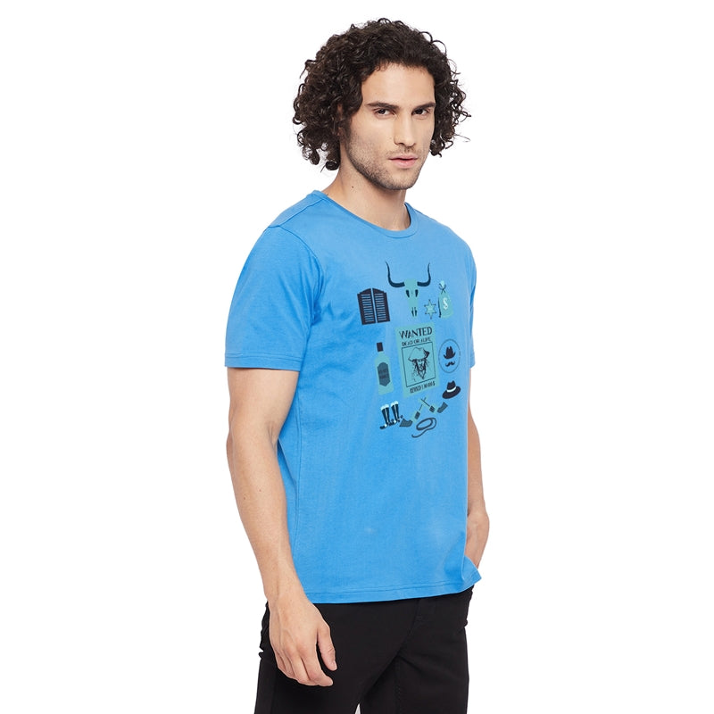 Pirate Printed Blue Color Round Neck T-Shirt For Men