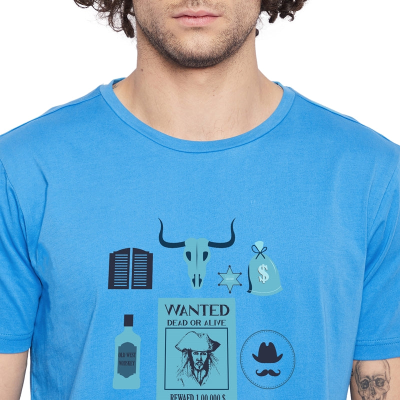 Pirate Printed Blue Color Round Neck T-Shirt For Men