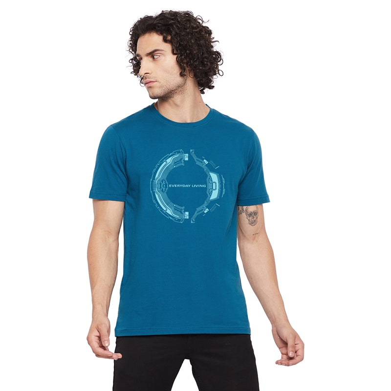Everyday Living Technology Printed Dark Blue Color Round Neck T-Shirt For Men