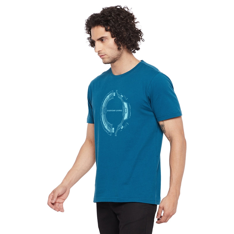 Everyday Living Technology Printed Dark Blue Color Round Neck T-Shirt For Men
