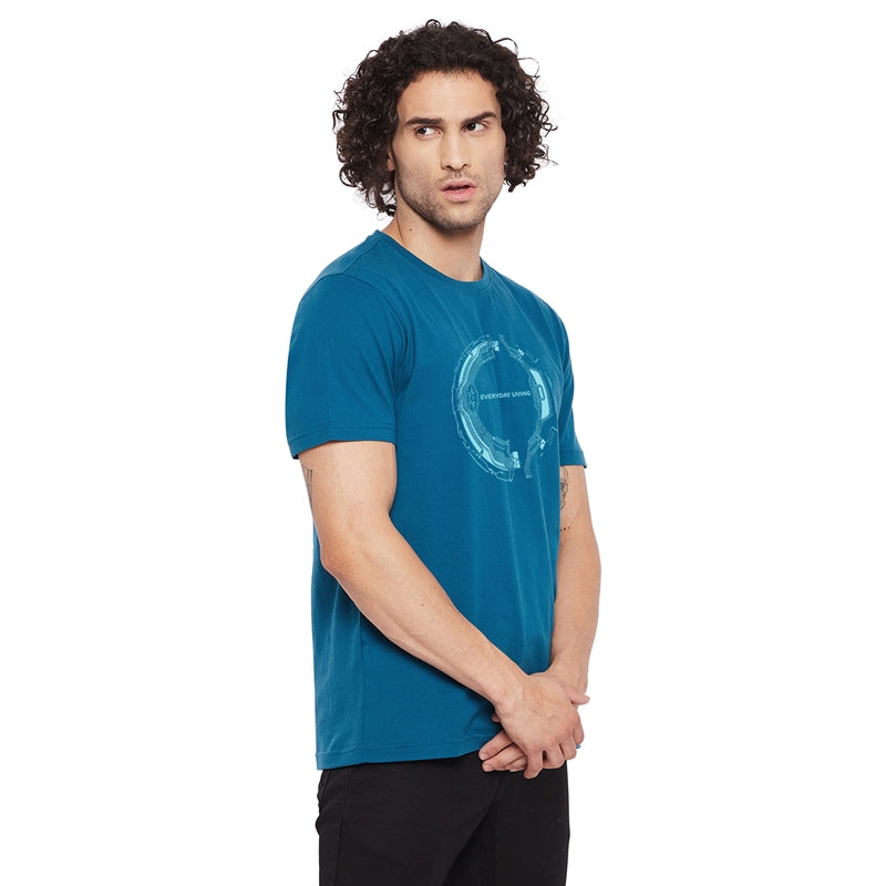 Everyday Living Technology Printed Dark Blue Color Round Neck T-Shirt For Men