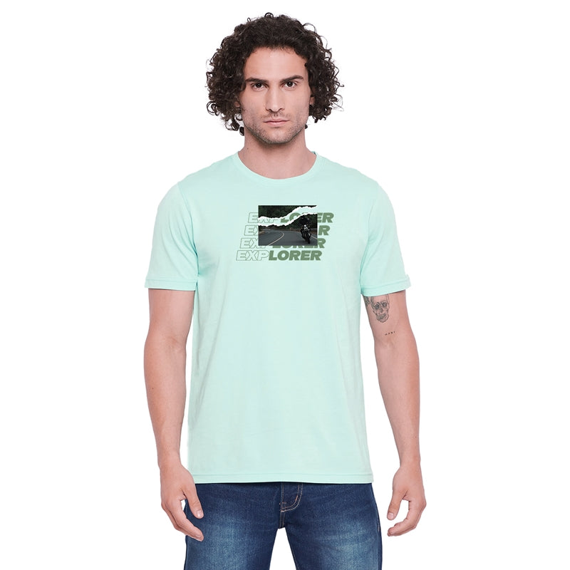 Explorer Printed Light Green Color Round Neck T-Shirt For Men