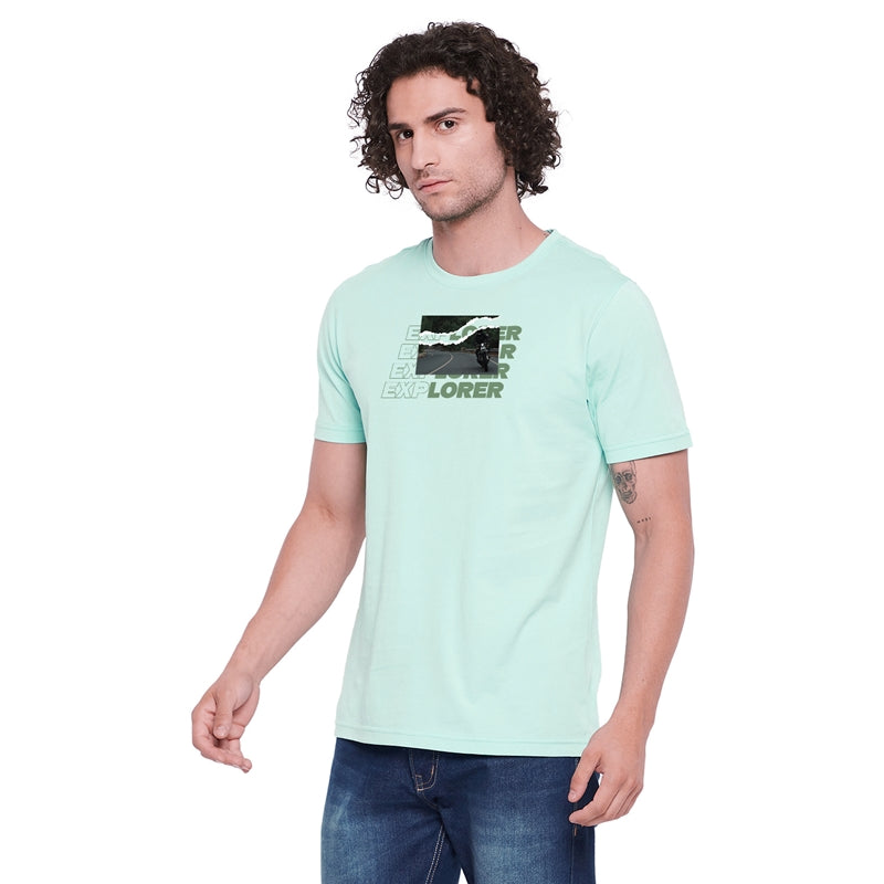 Explorer Printed Light Green Color Round Neck T-Shirt For Men