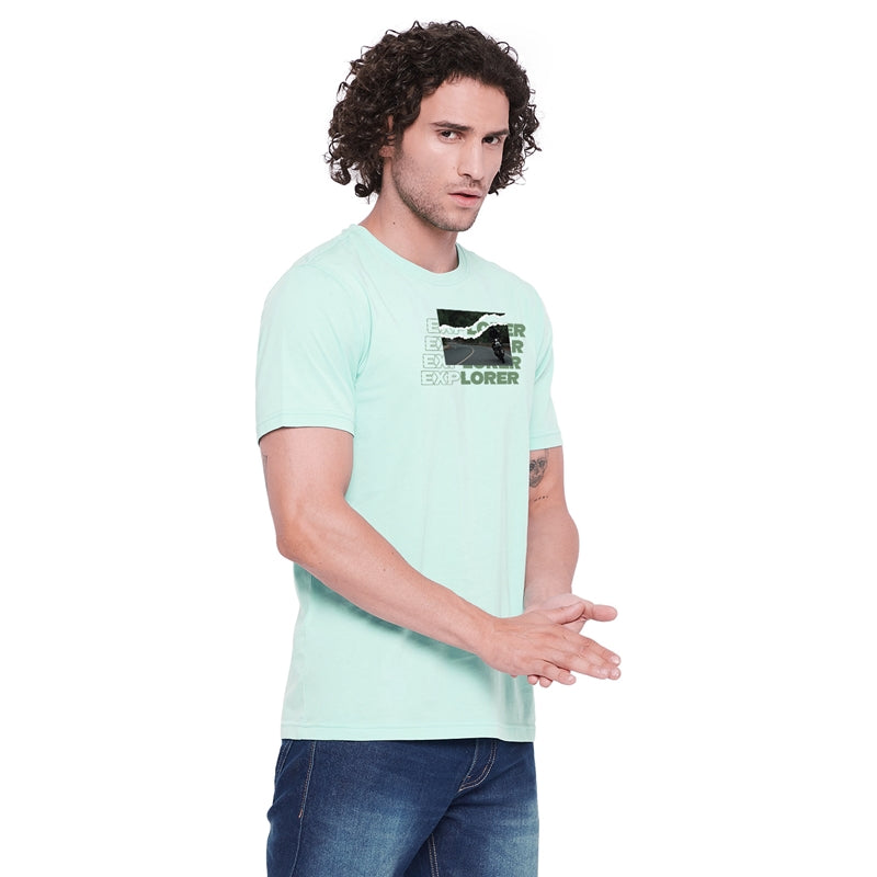 Explorer Printed Light Green Color Round Neck T-Shirt For Men