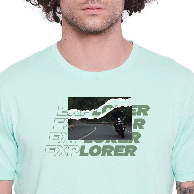Explorer Printed Light Green Color Round Neck T-Shirt For Men