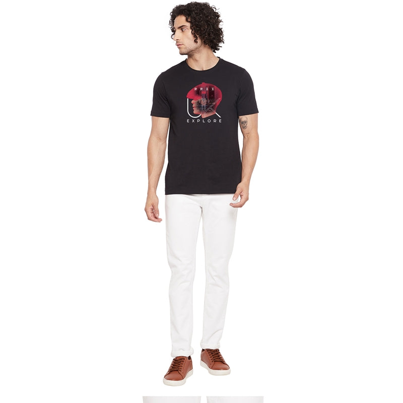 Explore Printed Black Color Round Neck T-Shirt For Men