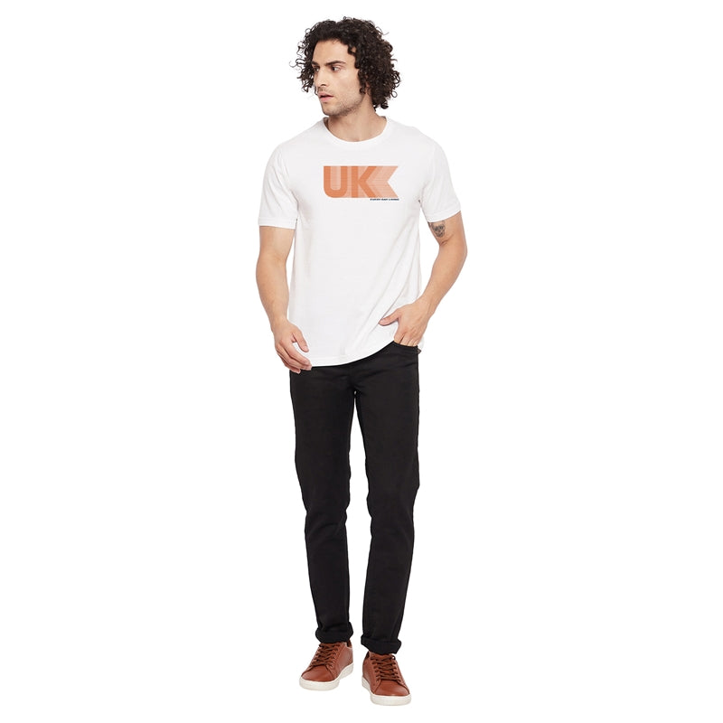 UK Logo Printed White Color Round Neck T-Shirt For Men