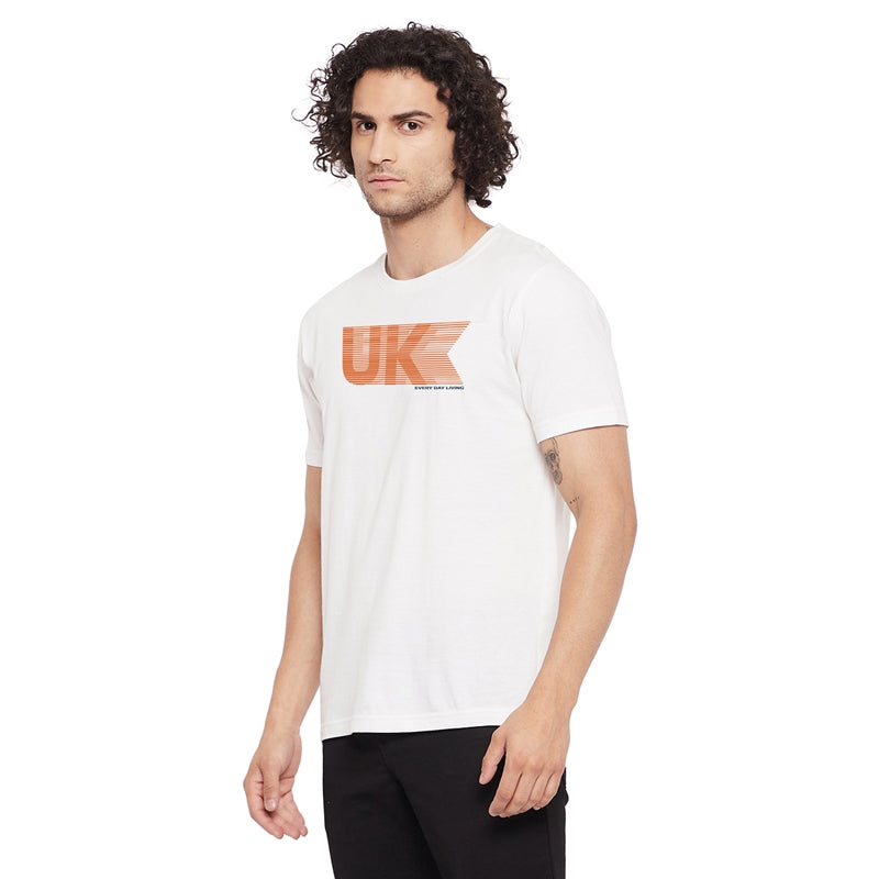UK Logo Printed White Color Round Neck T-Shirt For Men