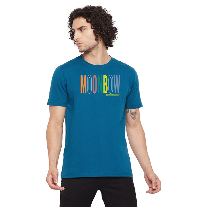 Moonbow Printed Dark Blue Color Round Neck T-Shirt For Men