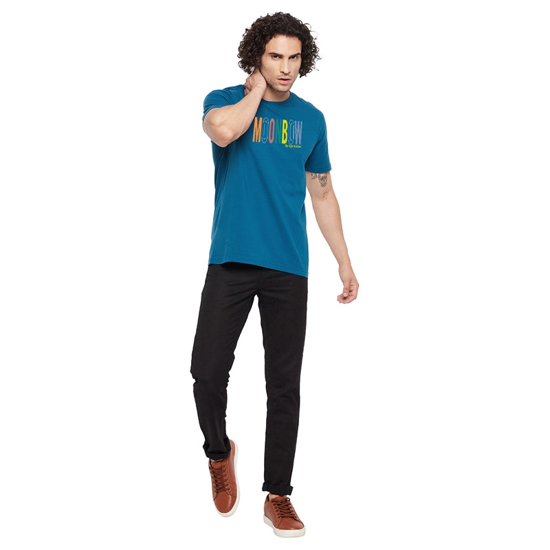 Moonbow Printed Dark Blue Color Round Neck T-Shirt For Men