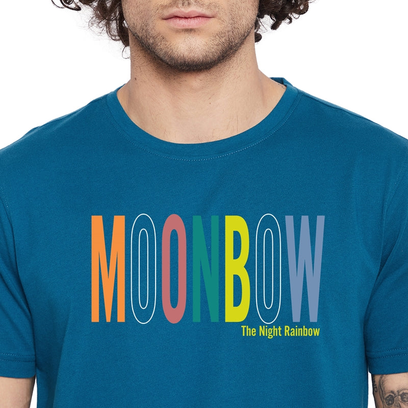 Moonbow Printed Dark Blue Color Round Neck T-Shirt For Men