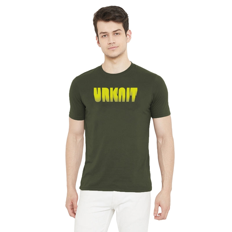 Urknit Logo Printed Olive Color Round Neck T-Shirt For Men