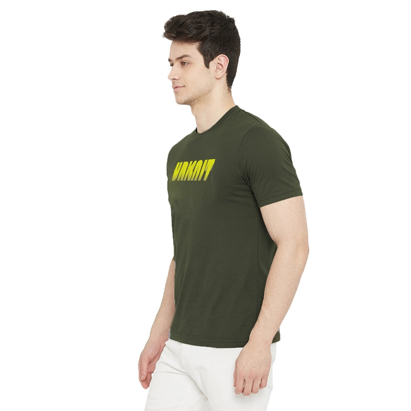 Urknit Logo Printed Olive Color Round Neck T-Shirt For Men