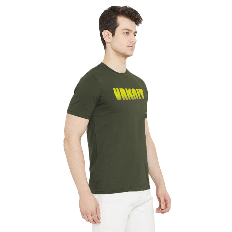 Urknit Logo Printed Olive Color Round Neck T-Shirt For Men