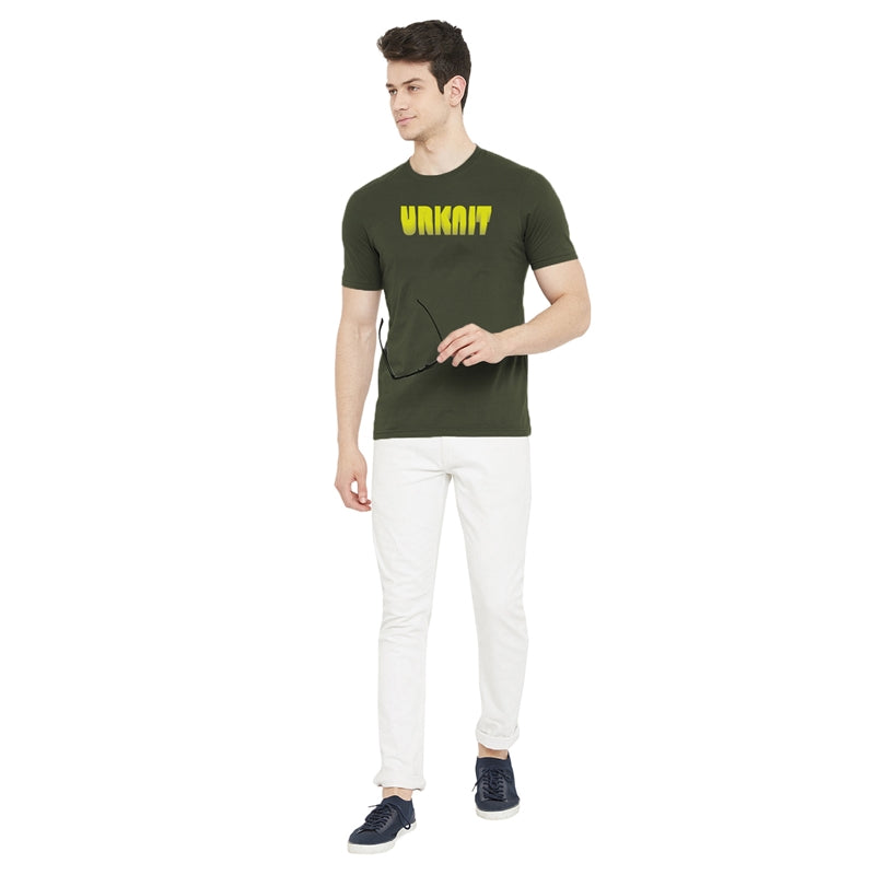 Urknit Logo Printed Olive Color Round Neck T-Shirt For Men