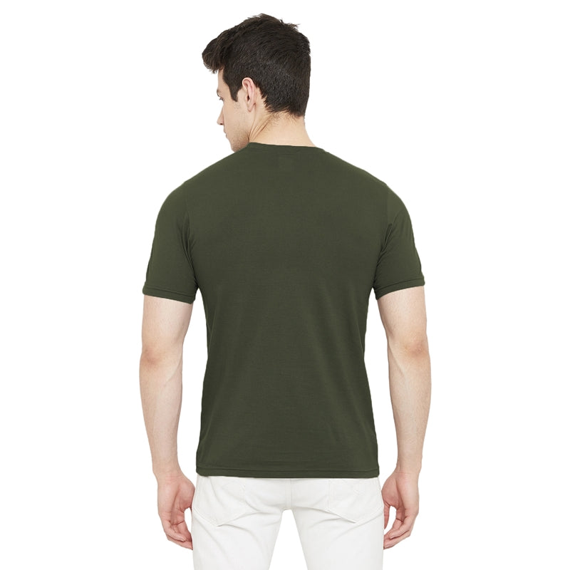 Urknit Logo Printed Olive Color Round Neck T-Shirt For Men