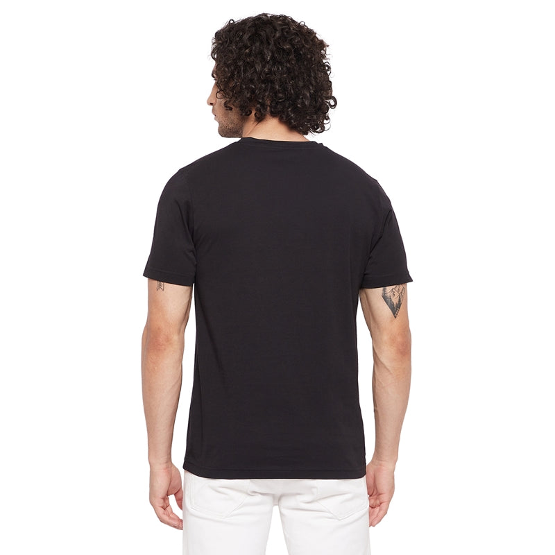 Fuddle Printed Black Color Round Neck T-Shirt For Men