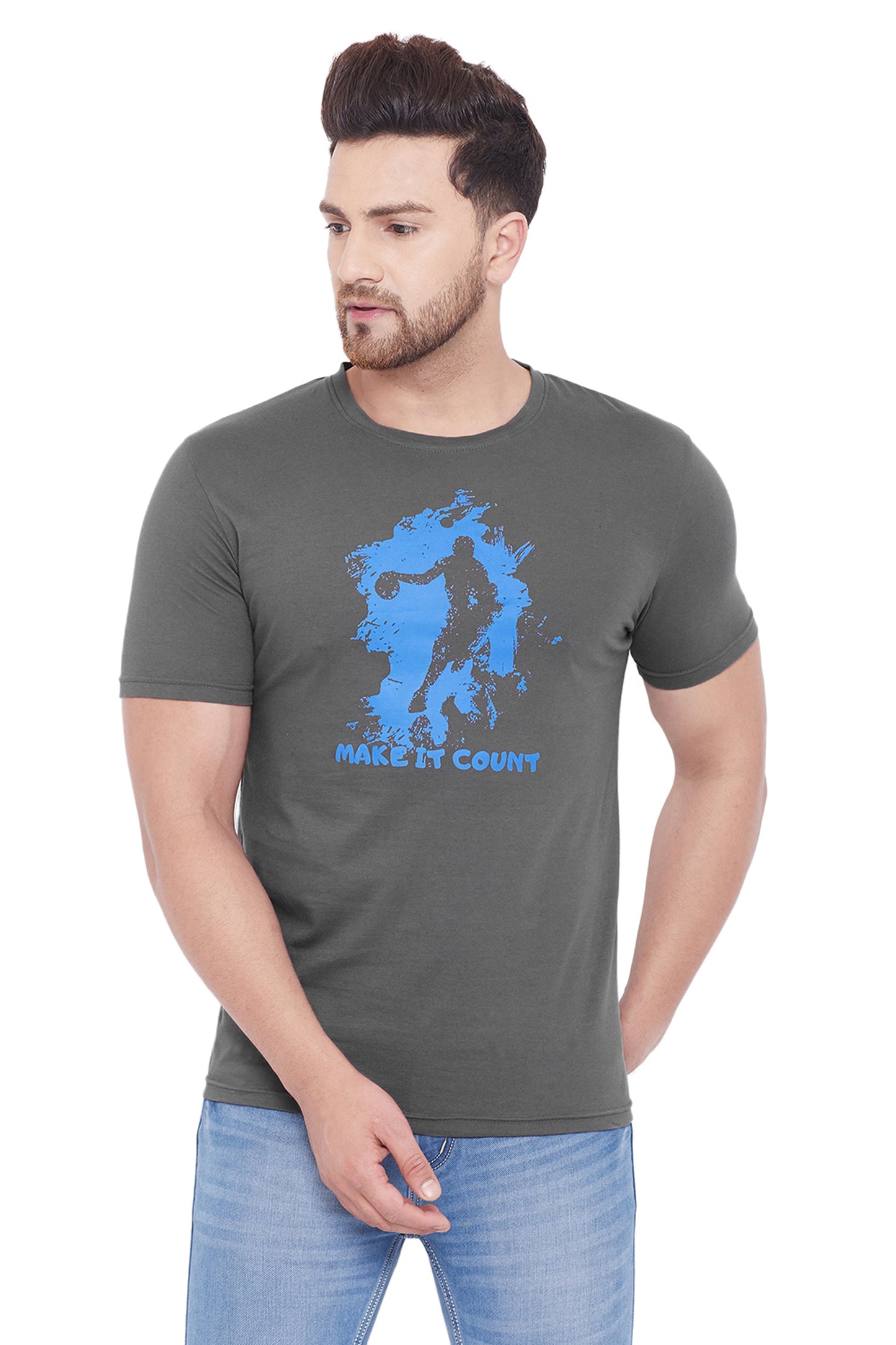 Sports Printed Grey T-shirt For Men
