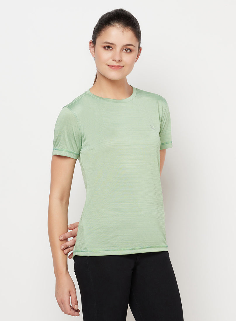 Light Green/Black Color Women's Gym Wear Co-Ord Set, Track Suit Set of T-Shirt with Tights/leggings for Workout, Yoga and Running