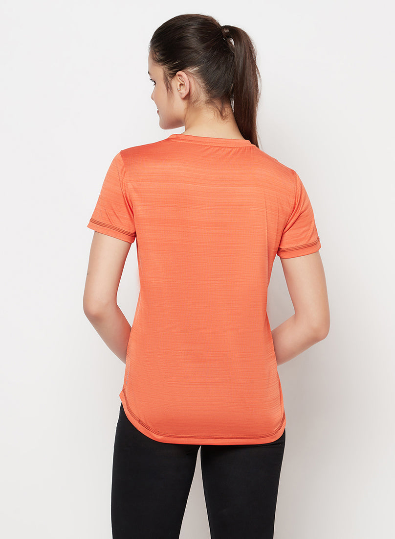 Orange/Black Color Women's Gym Wear Co-Ord Set, Track Suit Set of T-Shirt with Tights/leggings for Workout, Yoga and Running