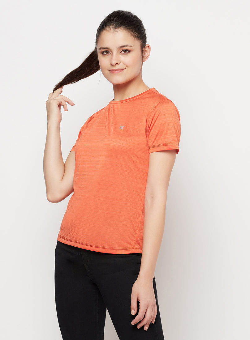 Orange/Black Color Women's Gym Wear Co-Ord Set, Track Suit Set of T-Shirt with Tights/leggings for Workout, Yoga and Running