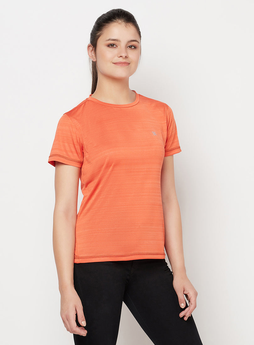 Orange/Black Color Women's Gym Wear Co-Ord Set, Track Suit Set of T-Shirt with Tights/leggings for Workout, Yoga and Running