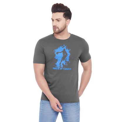 Sports Printed Grey T-shirt For Men