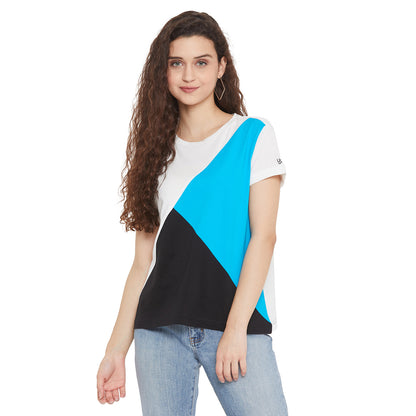 Cut and Sew Sky Blue T-Shirt for Women