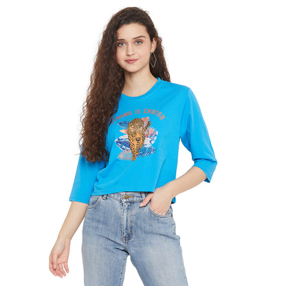 Leopard Printed Blue Top for Women