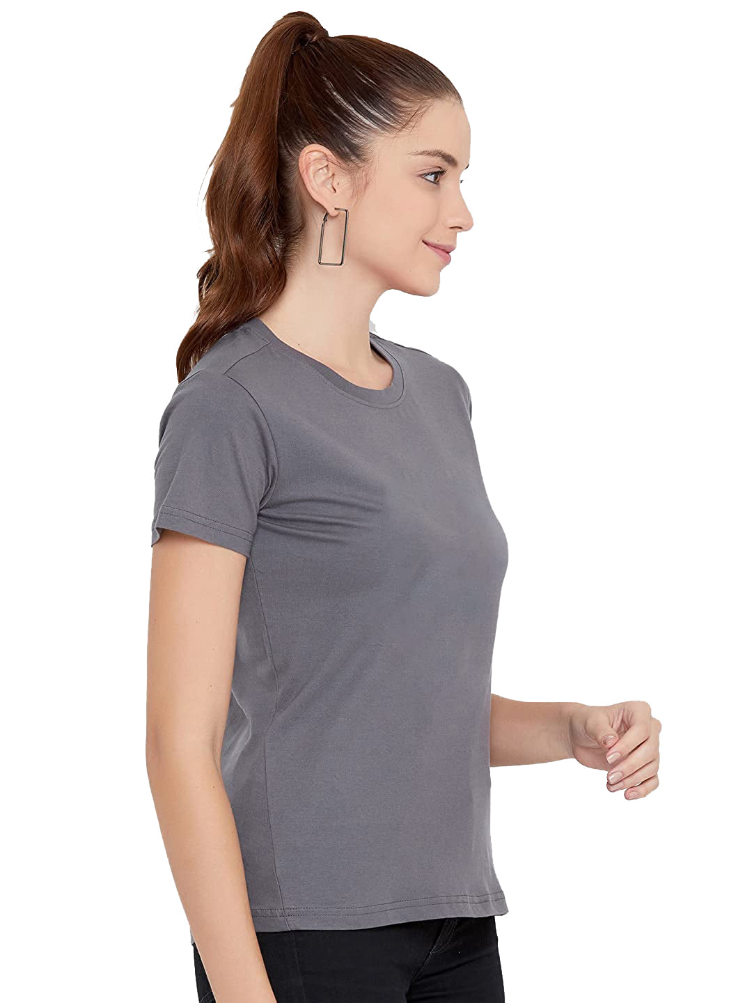 Women 100% Cotton T-Shirt Grey Color