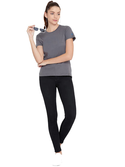 Women 100% Cotton T-Shirt Grey Color