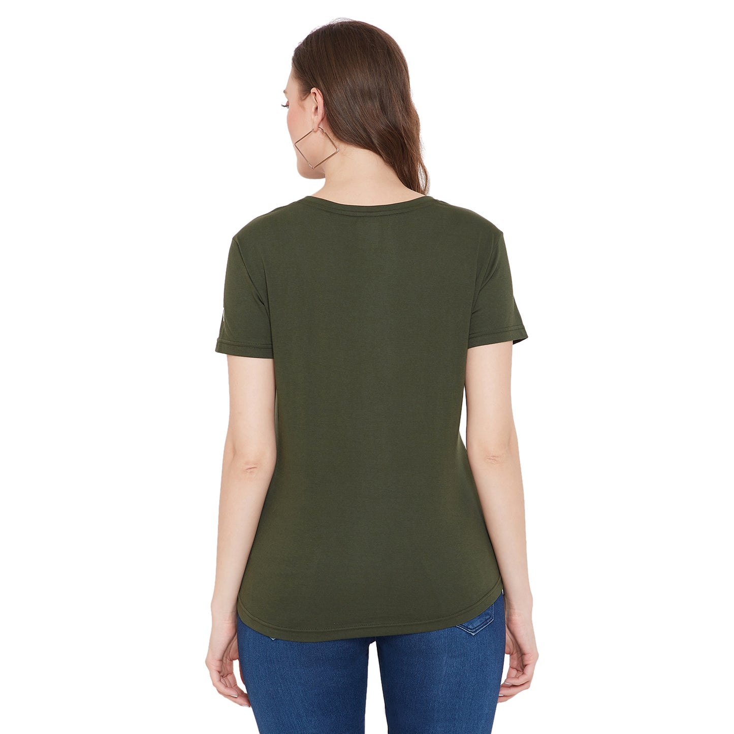 Olive Color Women Floral Print 100% Cotton T-Shirt